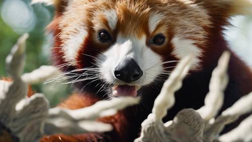 Eine Nahaufnahme der Pfote eines Roten Pandas, die seine halb einziehbaren Krallen zeigt.