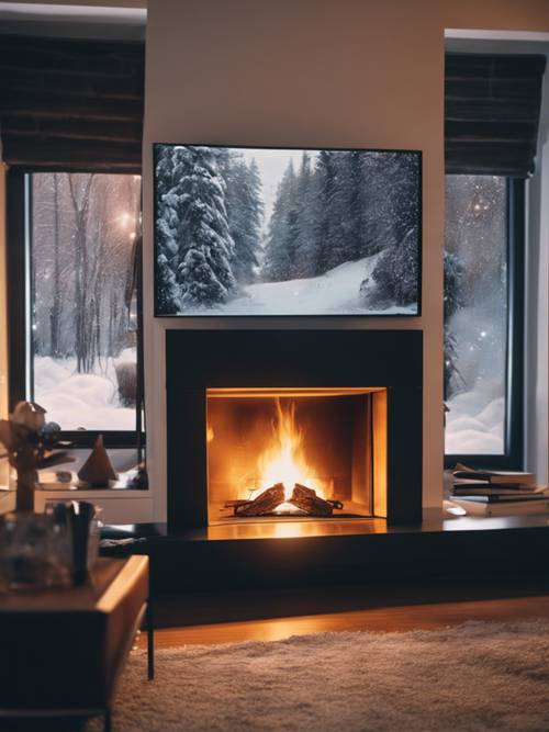 An abstract representation of a cozy winter evening by the fireplace.