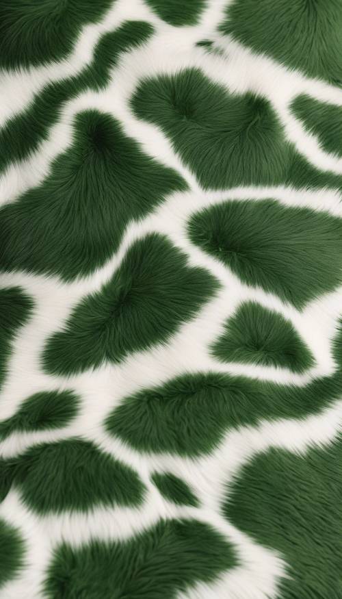 Uma imagem vívida de uma impressão de pele de vaca verde e branca em uma textura de pele sintética.