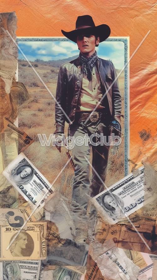 Cowboy-Thema mit Geld- und Kartendesign