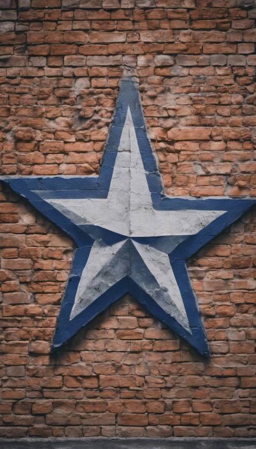 Granatowa gwiazda namalowana na ceglanym murze miejskiej ulicy
