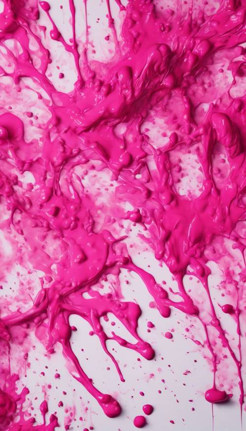 Pola abstrak merah jambu cerah yang intens, seperti cipratan cat di kanvas putih.