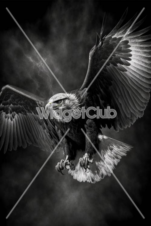 Majestic Eagle in Flight Black and White Photo