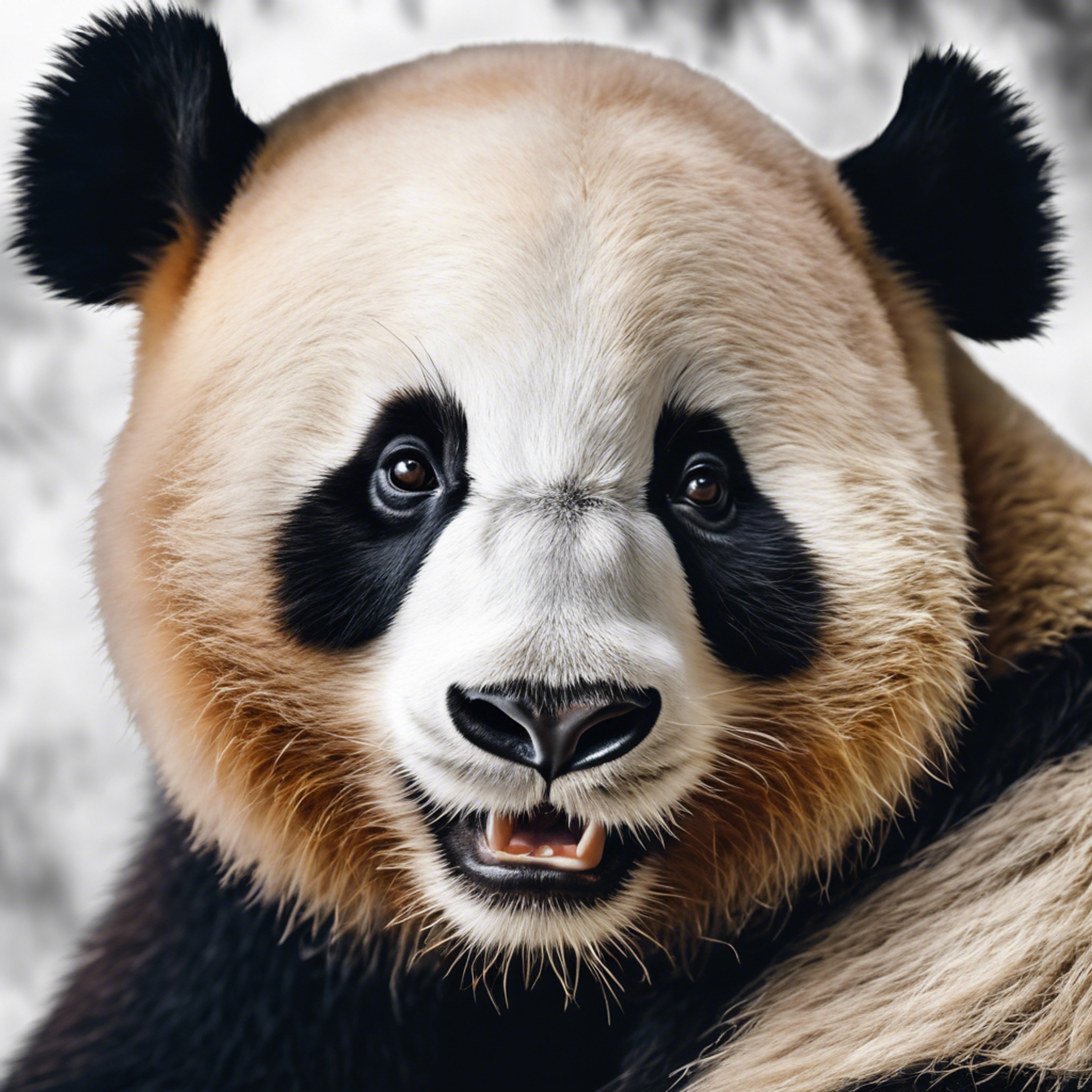 A close-up portrait of a smiling panda, showcasing the joy and charm of this magnificent creature. Kertas dinding[5b22781787714e61bfbc]