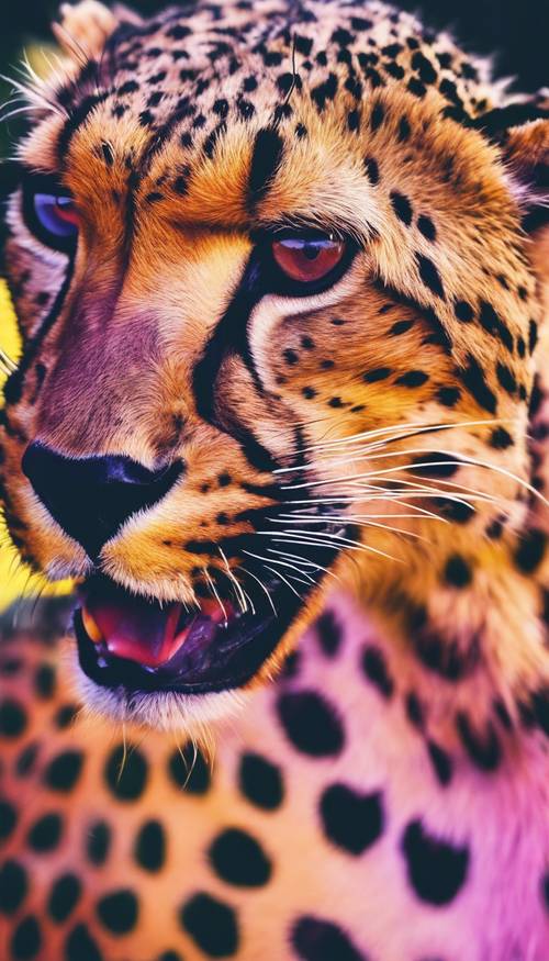 Cetakan cheetah berwarna-warni yang terinspirasi seni pop.