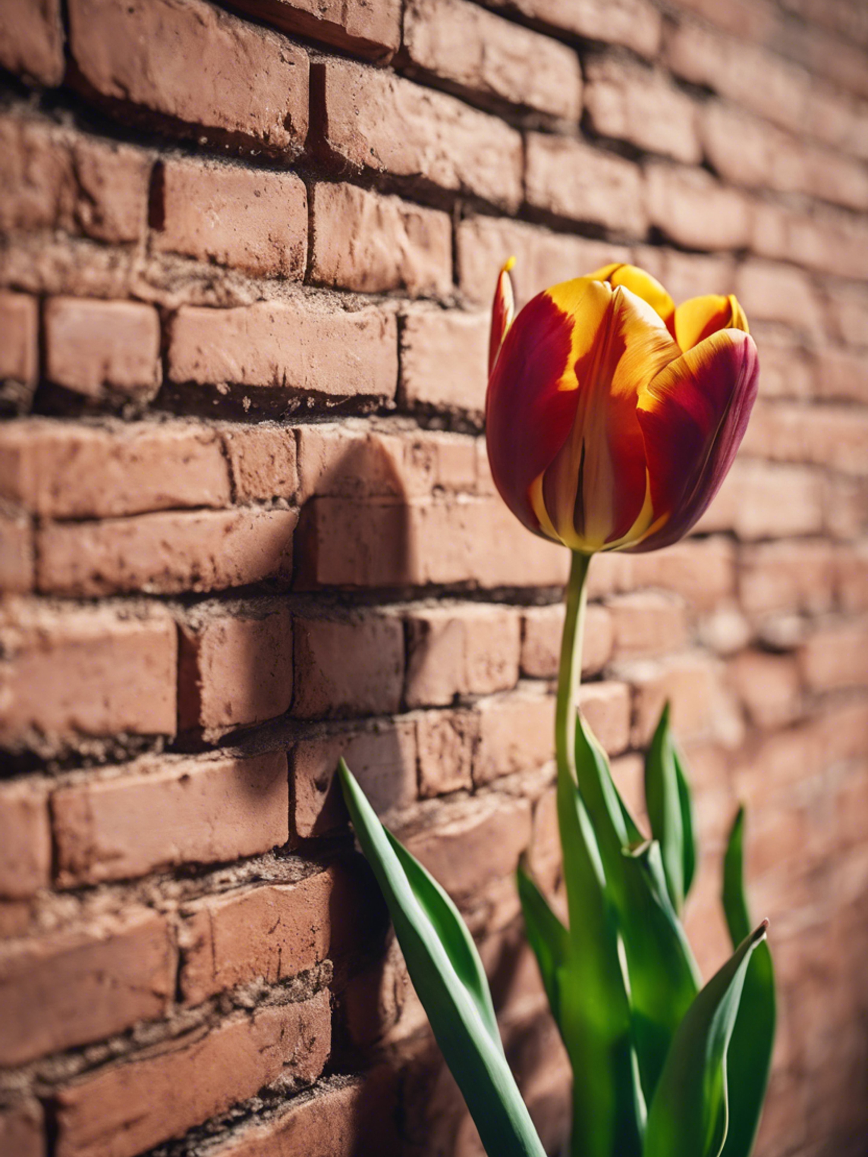 The shadow of a tulip on a brick wall.壁紙[ef4f857ec7964de195c3]
