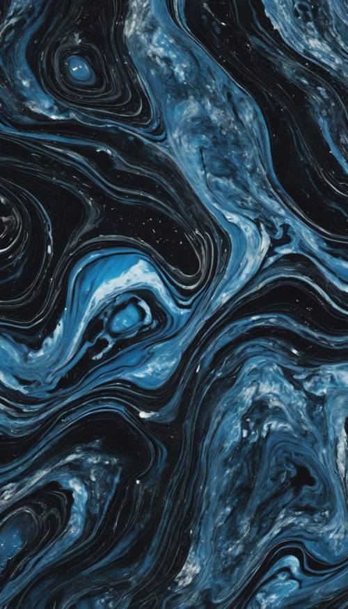 Hoa văn bằng đá cẩm thạch đen có những vòng xoáy và vệt màu xanh lam đầy điện khí, lặp đi lặp lại vô tận.
