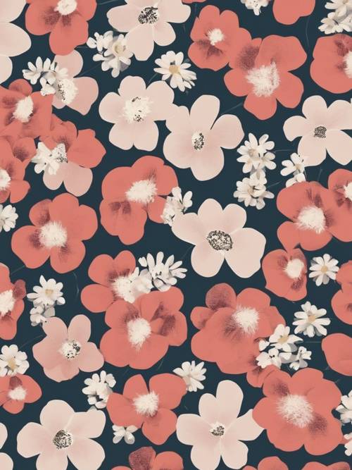 Bold, 1950s style floral print on a polka dot background.