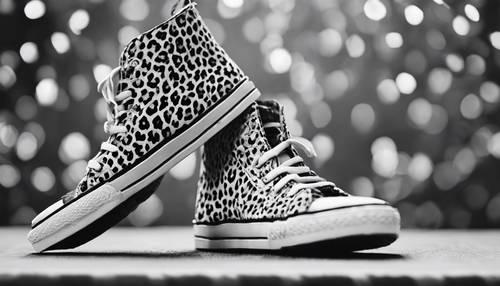 Şık siyah-beyaz leopar desenli, retro ayakkabı.