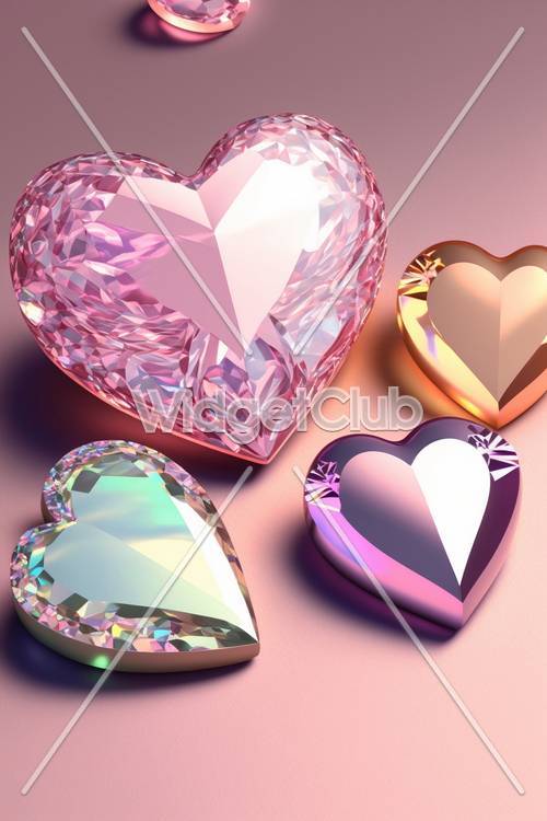 Shiny Heart Gems on Pink Surface