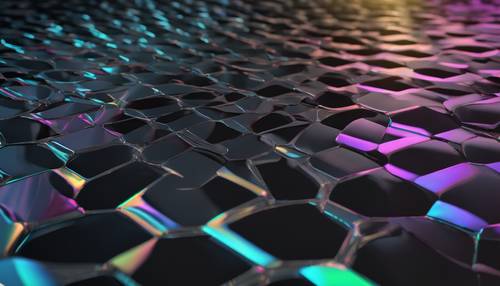 High-resolution render of a surface made of dark carbon fiber highlighting the iridescent patterns