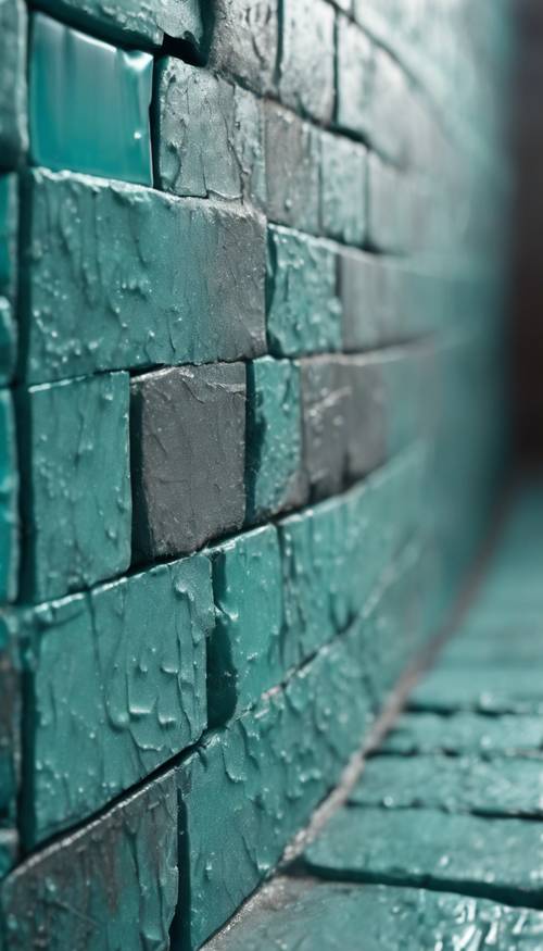 Close-up detail of a single shiny teal brick with scratches and markings. Divar kağızı [c4f8f1747abc4ab8975b]