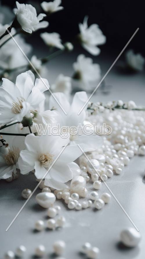 Elegant White Flowers and Pearls Background Tapetai[bd521631c07d4a5db888]