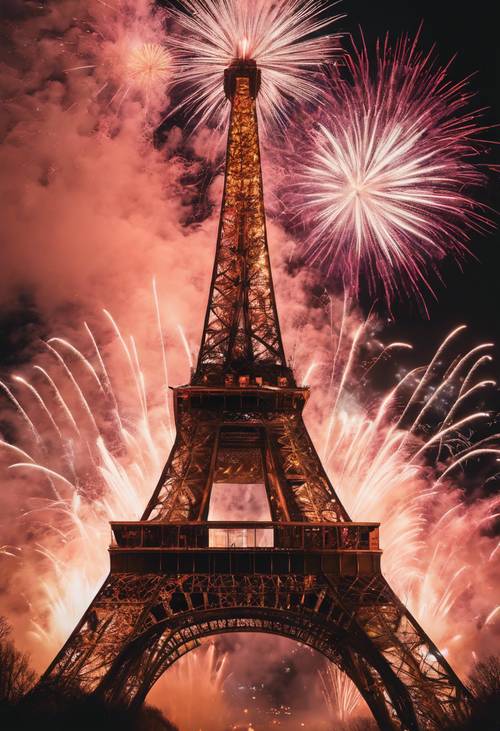 Aesthetic and vibrant fireworks display at a famous landmark symbolizing New Year’s eve.