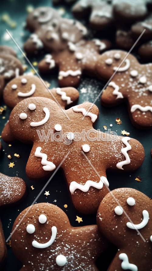 Smiling Gingerbread Men with Snowy Decoration