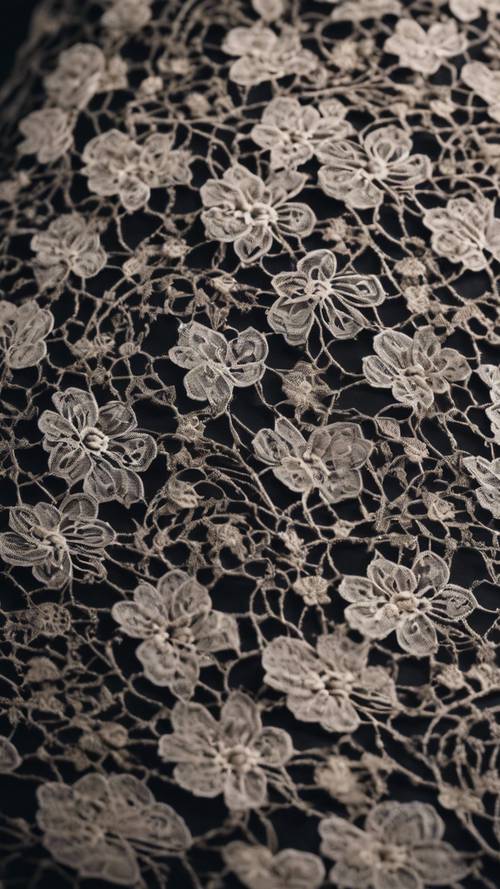 Primer plano de encaje negro con delicado patrón floral&quot;.