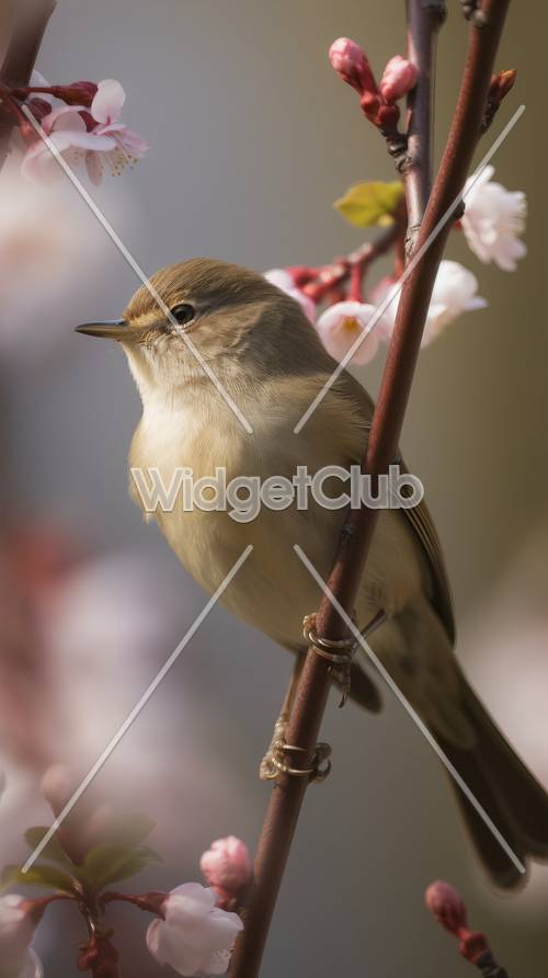 Perca de flor de cerezo: un lindo pájaro entre las flores de primavera