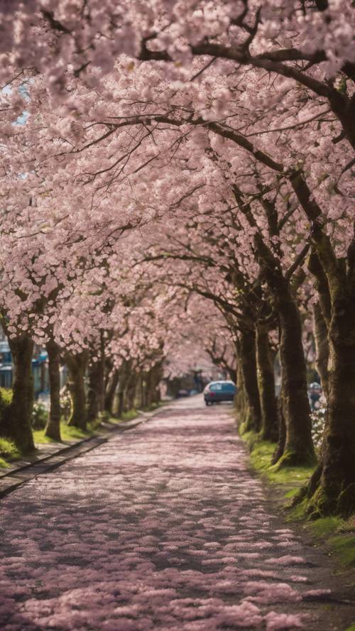コーク市のマーダイク・ウォーク沿いに満開の桜が咲いている