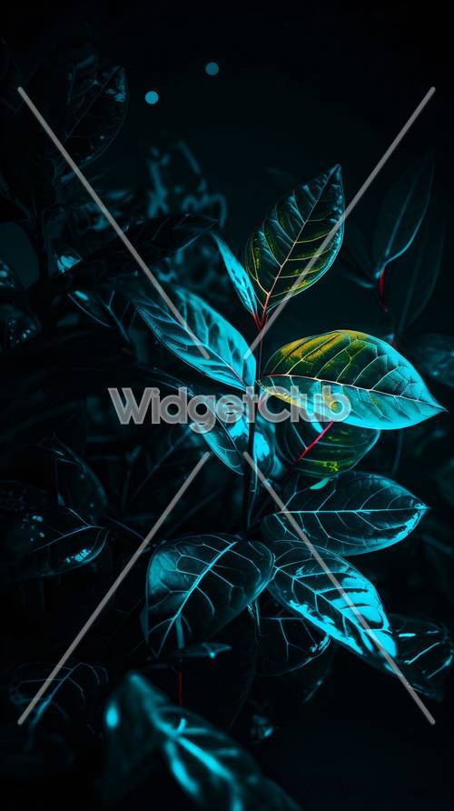 Świecące neonowe liście w ciemności