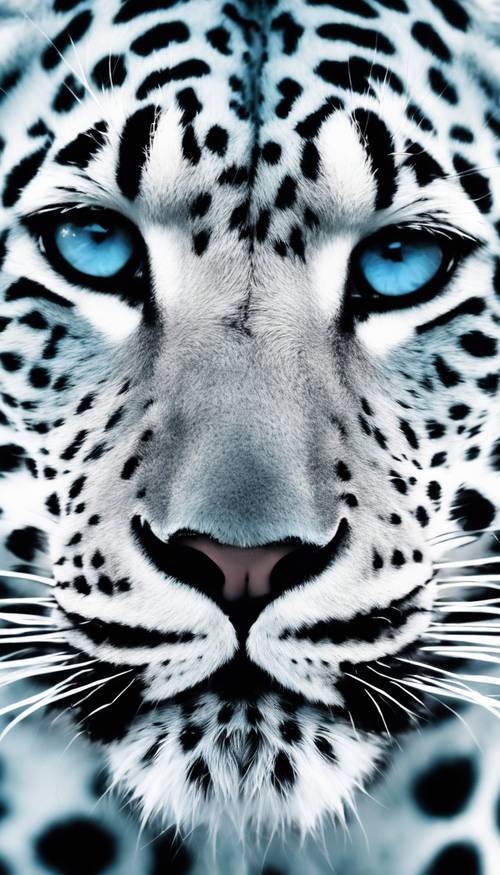 Un motivo denso di segni di leopardo blu baby su uno sfondo bianco netto.