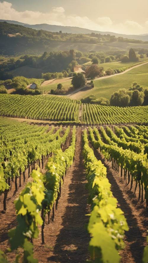 Un paysage d&#39;un vignoble européen avec la citation « Le vin, comme la vie, est un beau voyage. »