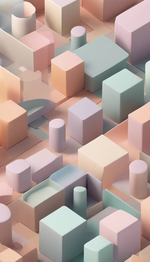 An array of geometric shapes in soft pastel colors assembled in a minimalist style. Tapeta [4d09ed2c145d4d058cea]