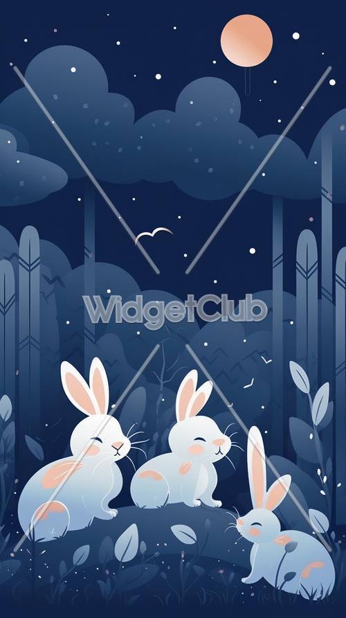 かわいいウサギと一緒に楽しむ夜の魔法の森の冒険