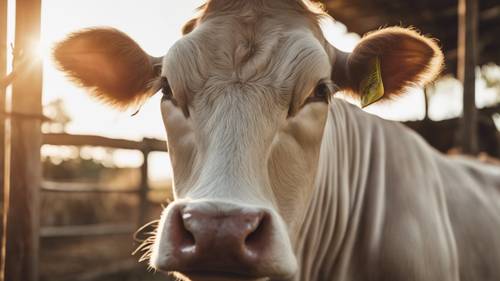 Брахманскую корову гуманно доят на органической молочной ферме. Обои [e8cdb7362f0848fdb694]
