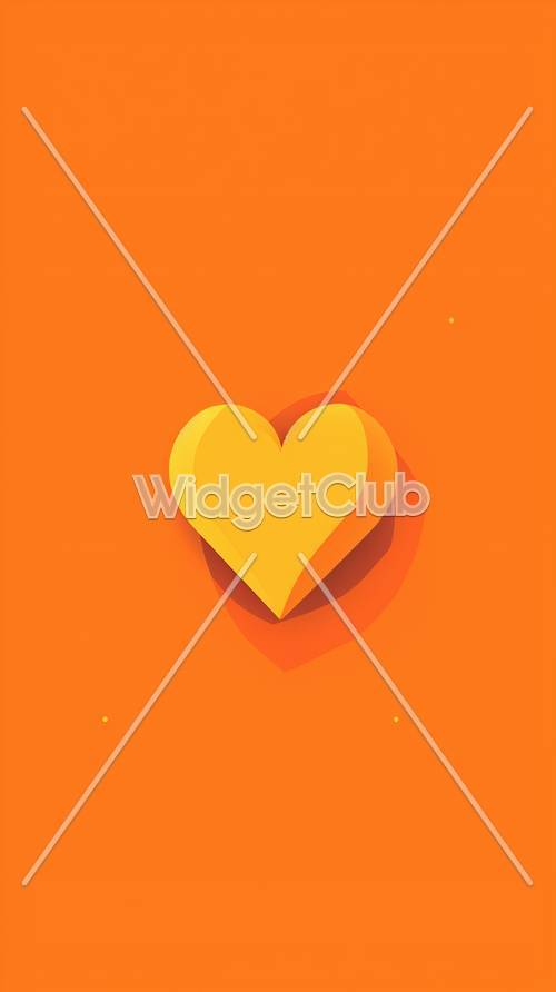 明るいオレンジ色のハート柄デザイン壁紙