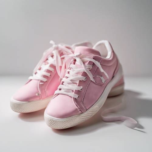 Una scarpa da tennis rosa posizionata perfettamente su uno sfondo bianco minimalista