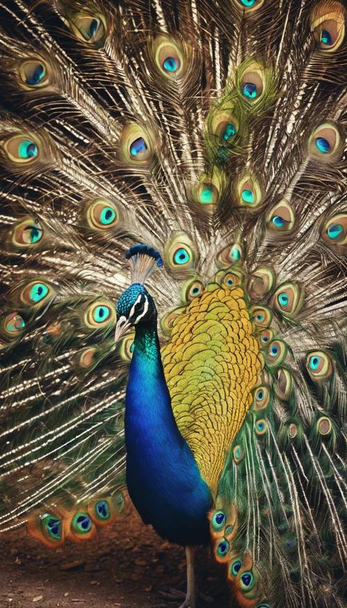 A beautiful peacock, displaying its colorful feathers, styled in an Art Deco manner.