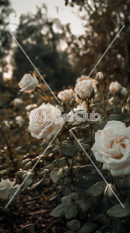 Красивые белые розы в солнечном саду