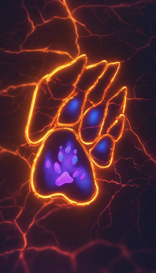 A glowing neon paw print of a digital fox. Tapeta [a03ab90608014704a7ca]