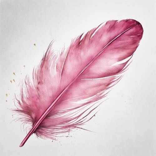 Une plume rose peinte à l&#39;aquarelle sur un fond blanc immaculé