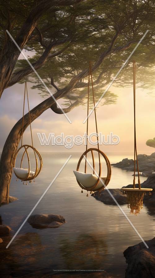 Swing Chairs by the Serene Lake
