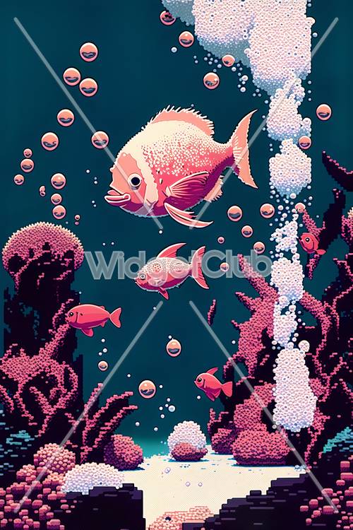 Ocean Adventure with Pink Fish and Bubbles