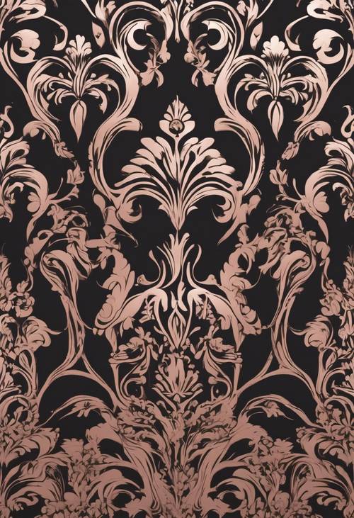 優雅的皇家錦緞無縫圖案，採用玫瑰金材質，與炭黑色背景形成鮮明對比。