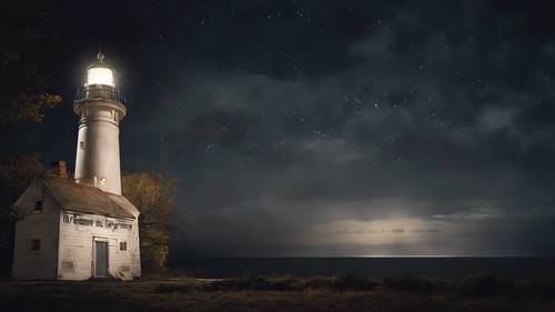 A burnt out, isolated lighthouse against a dark night sky with the inscription 'Depression feels like everything I’ve ever done was all a dream, All I’m doing is playing along'. Tapet [b153904d56774937bef2]