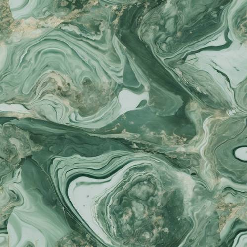 Tons de verde sálvia se misturando em um padrão abstrato de mármore.