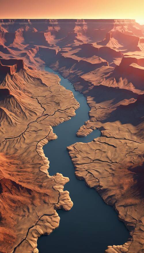 Une carte topographique 3D du Grand Canyon au coucher du soleil