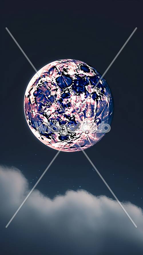 Bulan Fantasi Berwarna-warni di Langit Malam