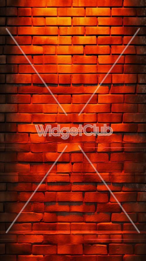 Świecące pomarańczowe tło ściany z cegieł