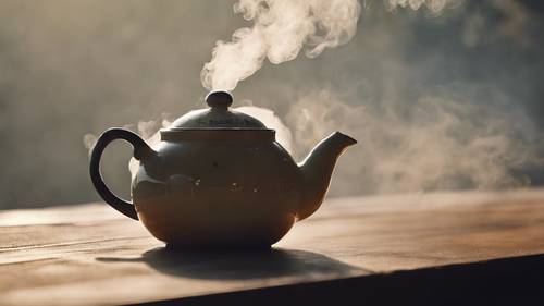 A teapot steaming into the early morning air, and the steam forms a motivational quote.