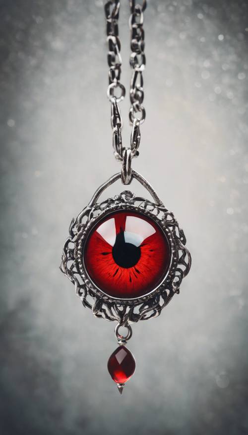 Red evil eye pendant hanging from a silver chain.