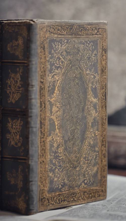 Old historical book with a gray damask cover. Tapet [b7713ed21f2b46d3aafd]