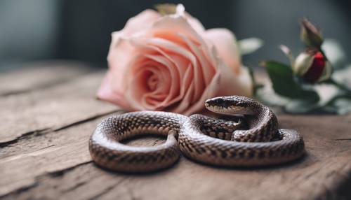 Una pequeña serpiente con motivo de rosa en una cita romántica.