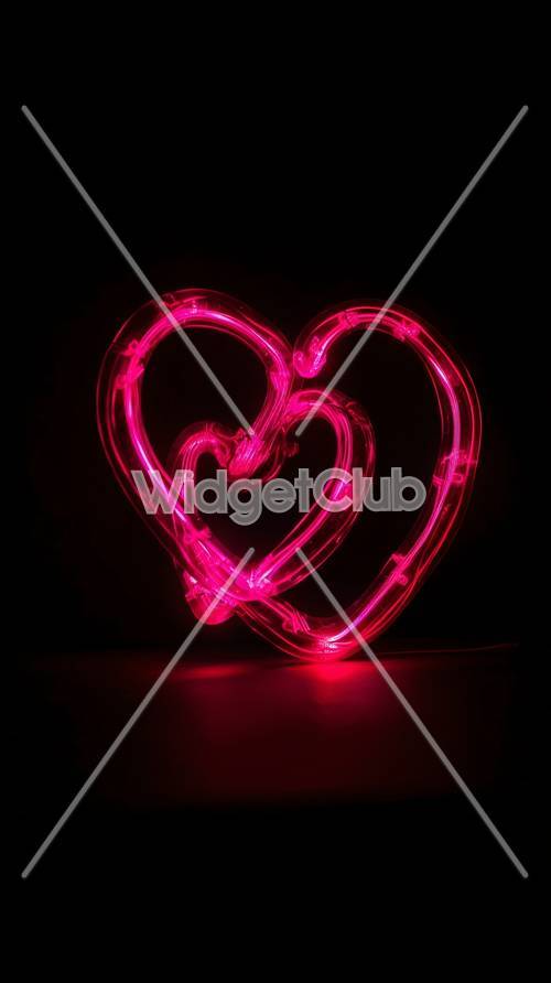 Corações de néon rosa brilhantes