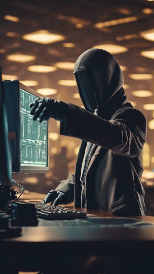 Uma cena em ação de um espião invadindo um banco de dados seguro
