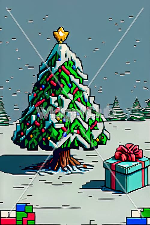 Geschmückter Weihnachtsbaum mit Geschenkbox