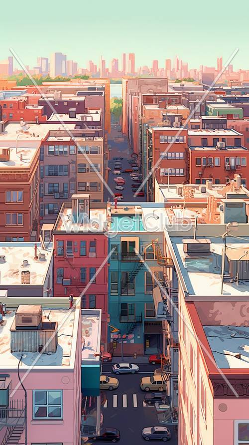 Kolorowa scena uliczna miasta z góry